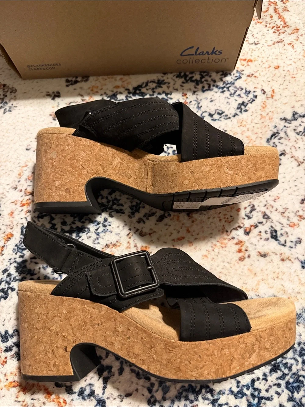 Women's Clark Collection Black Cork Platform Sandals